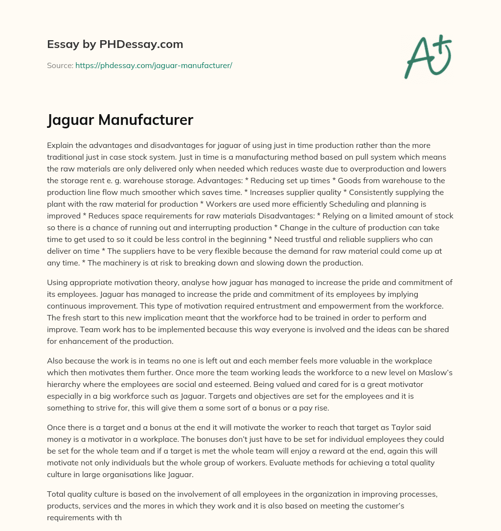 Jaguar Manufacturer essay