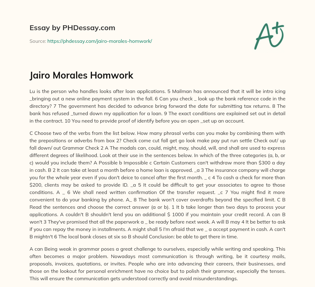 Jairo Morales Homwork essay