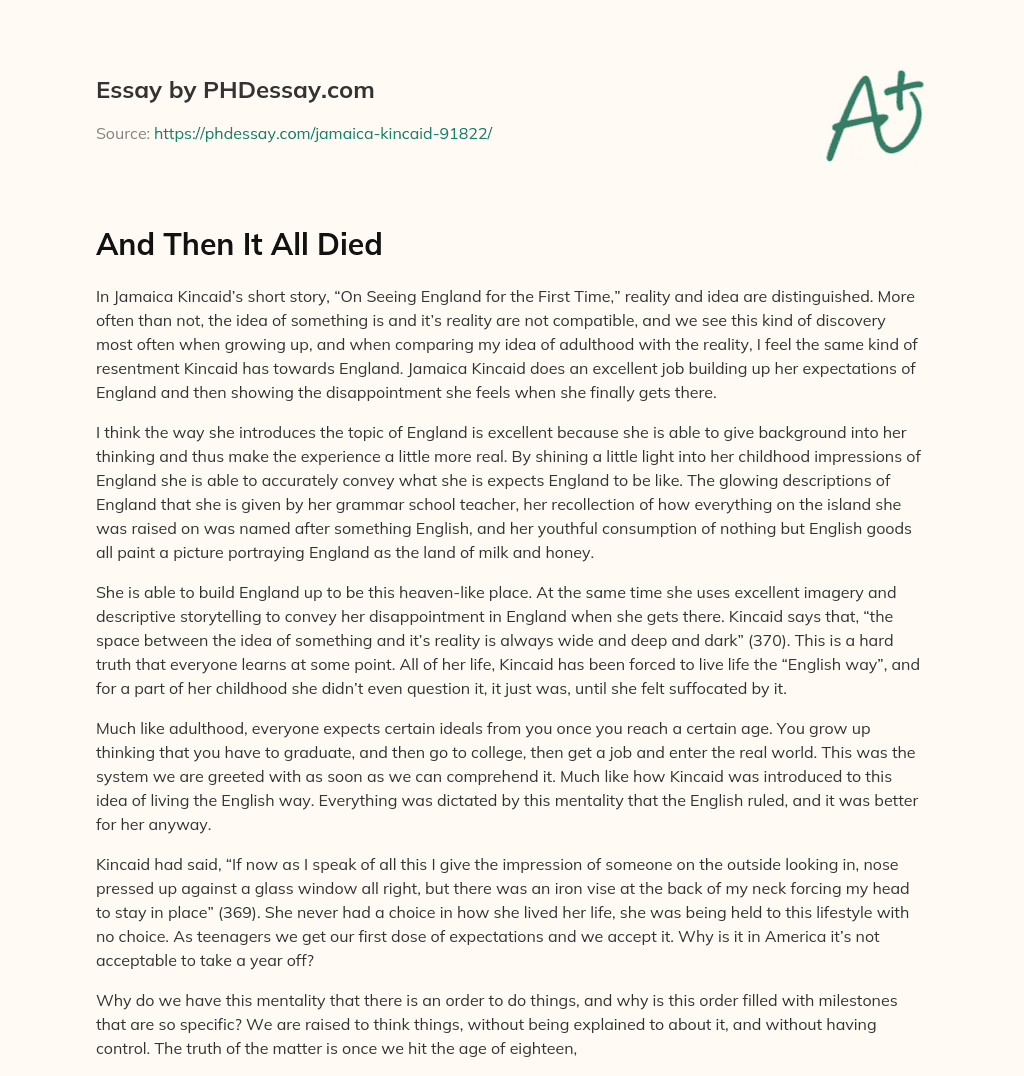 And Then It All Died essay