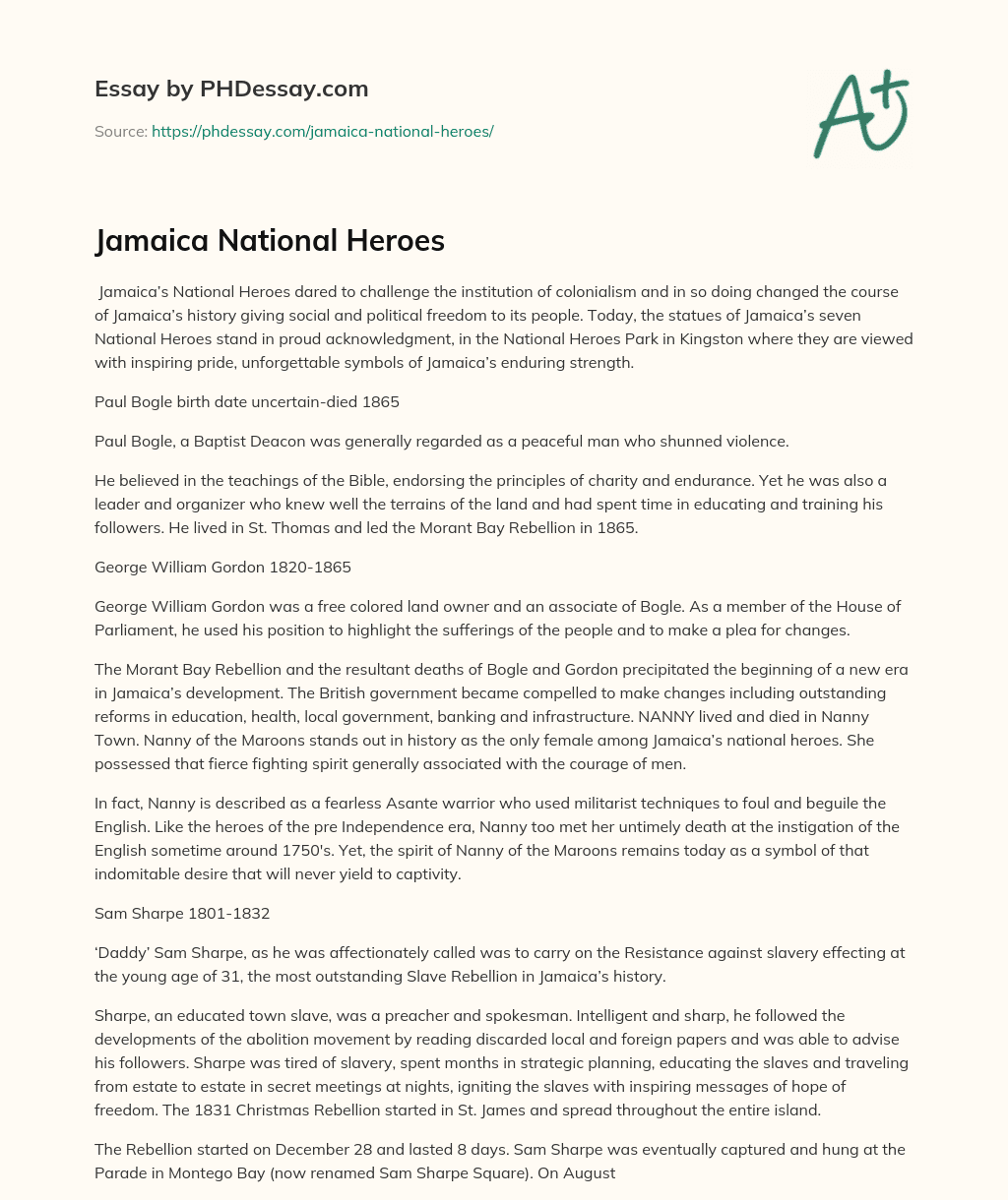 Jamaica National Heroes essay
