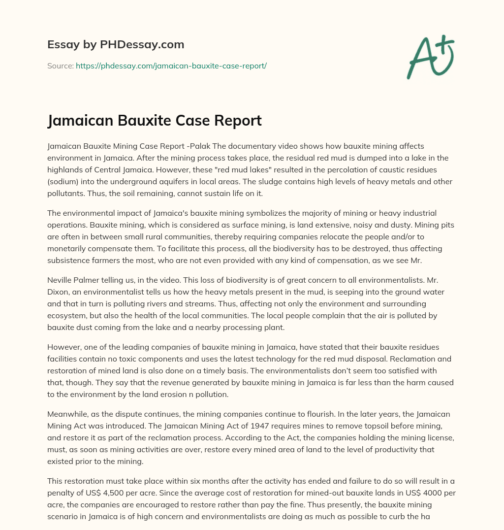 Jamaican Bauxite Case Report essay