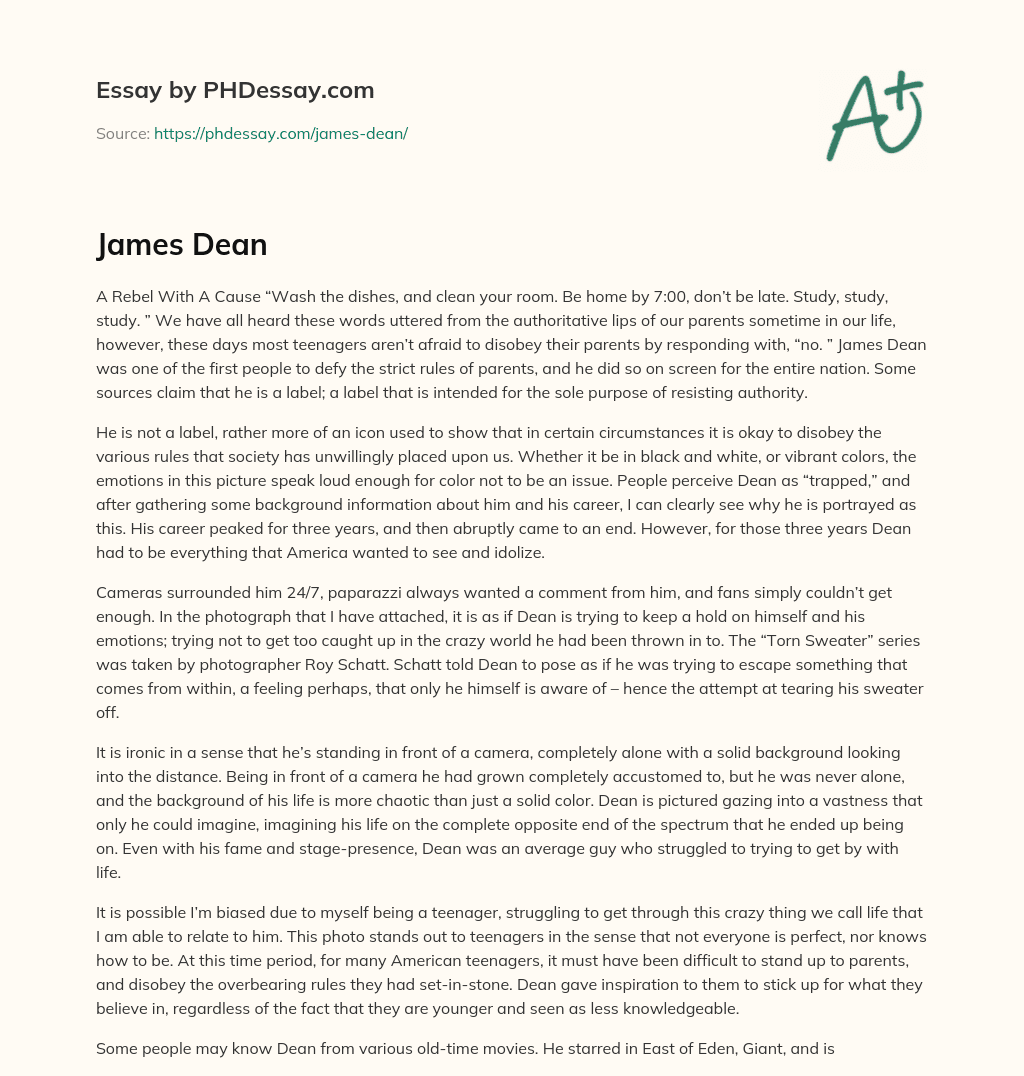 James Dean: An Icon of Rebellion and Defiance essay