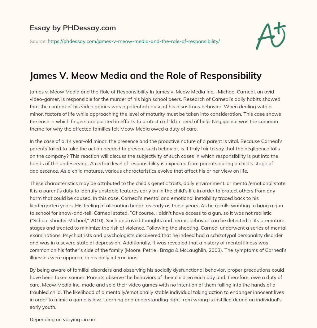 James V. Meow Media and the Role of Responsibility essay