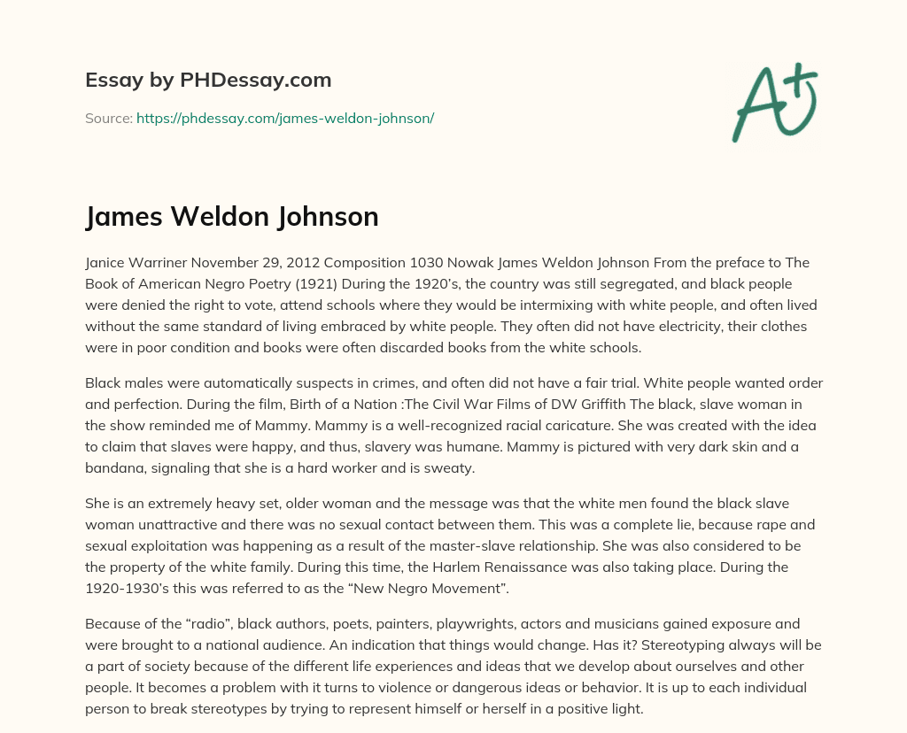 James Weldon Johnson essay
