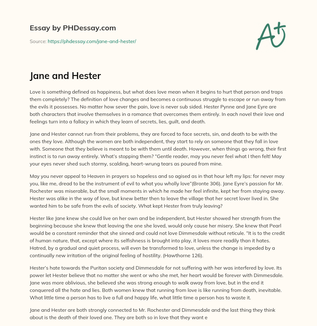 Jane and Hester essay