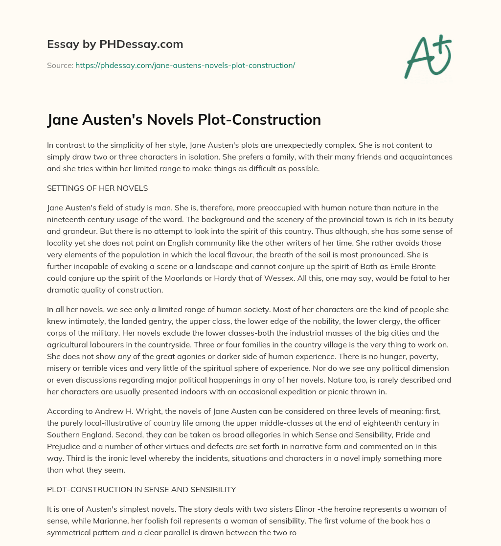 Jane Austen’s Novels Plot-Construction essay