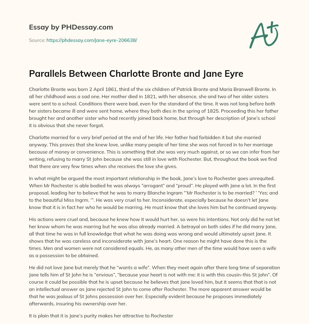 Parallels Between Charlotte Bronte and Jane Eyre essay