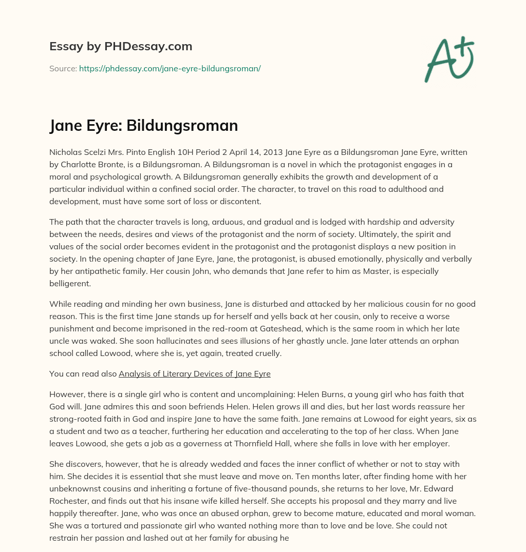 Jane Eyre: Bildungsroman essay