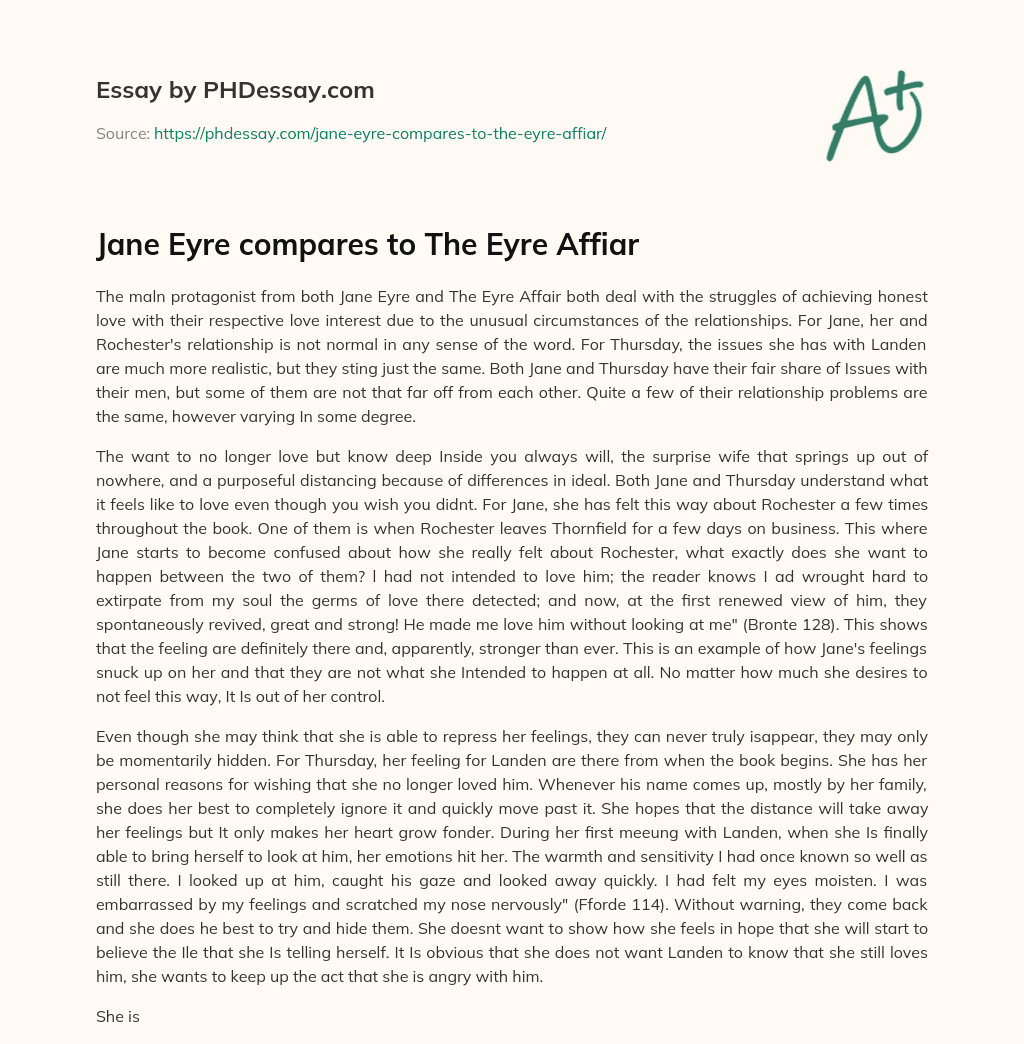 Jane Eyre compares to The Eyre Affiar essay