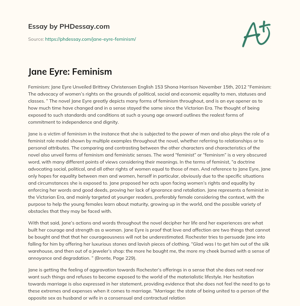 Jane Eyre: Feminism essay