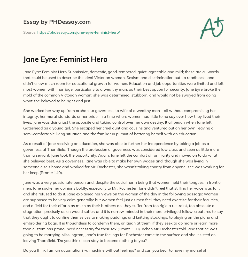 Jane Eyre: Feminist Hero essay