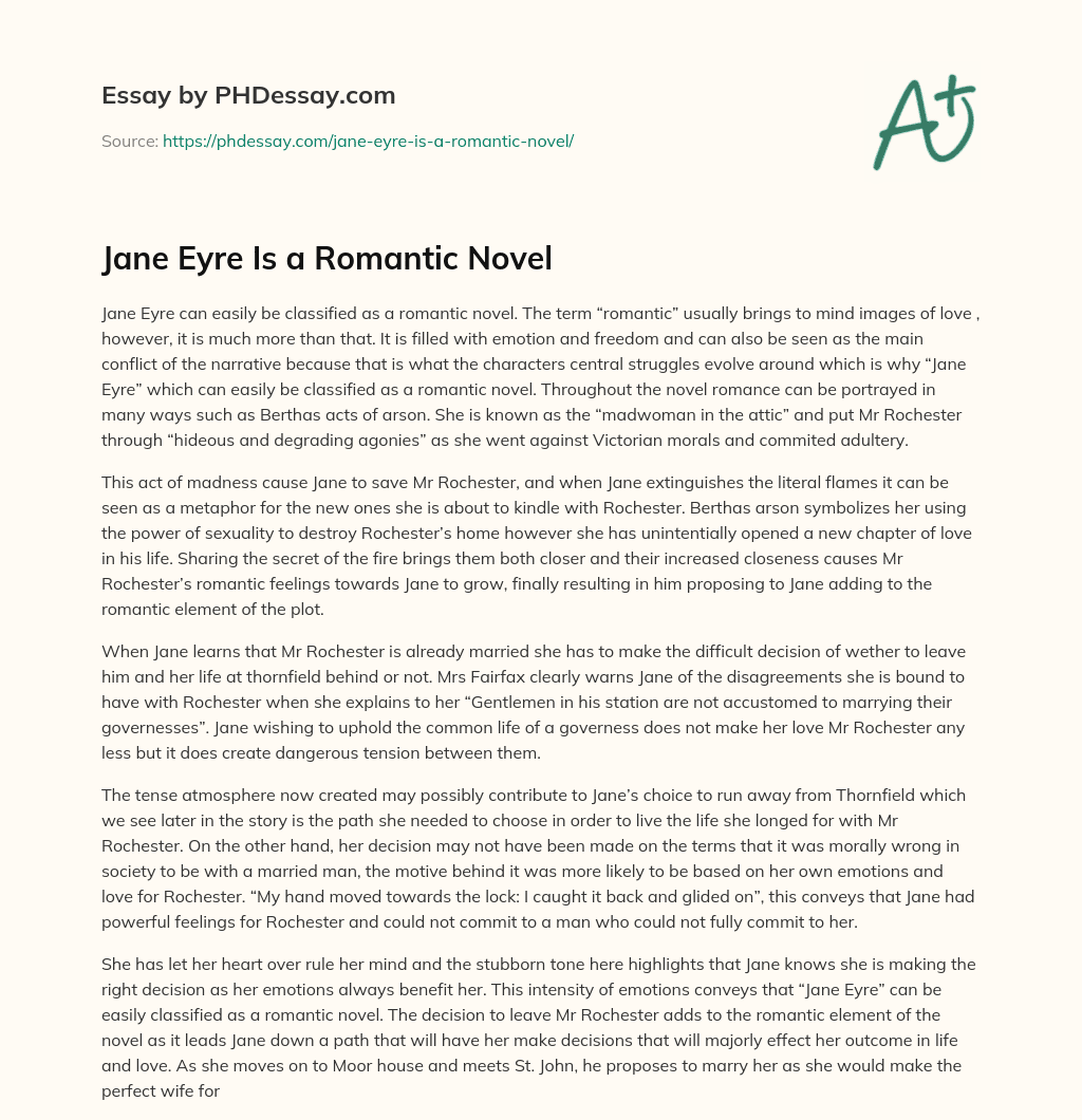 Jane Eyre Is a Romantic Novel essay