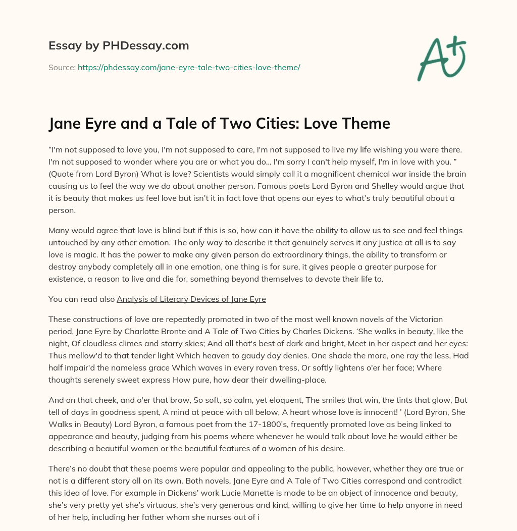 Jane Eyre and a Tale of Two Cities: Love Theme essay