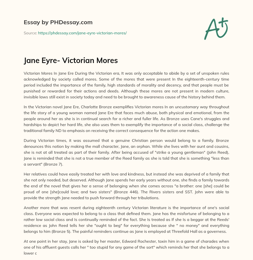 Jane Eyre- Victorian Mores essay