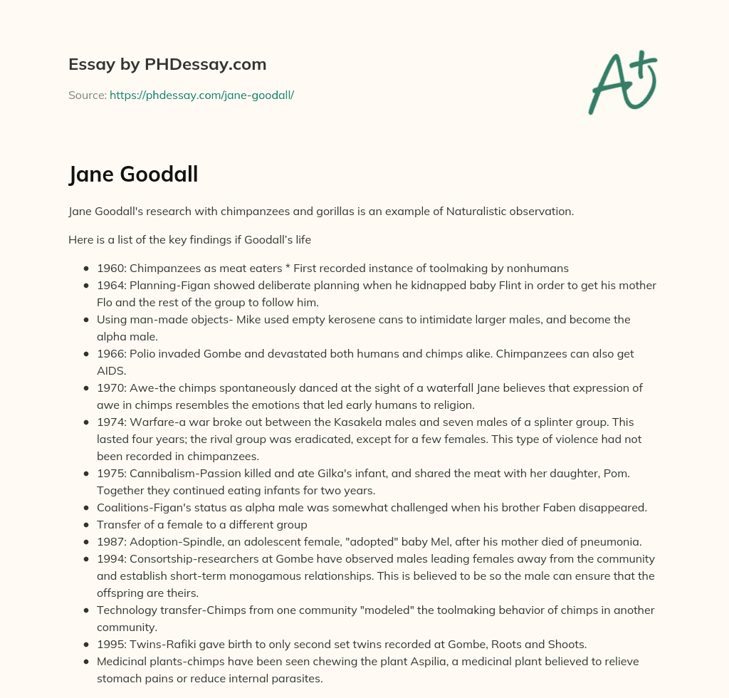 Jane Goodall essay