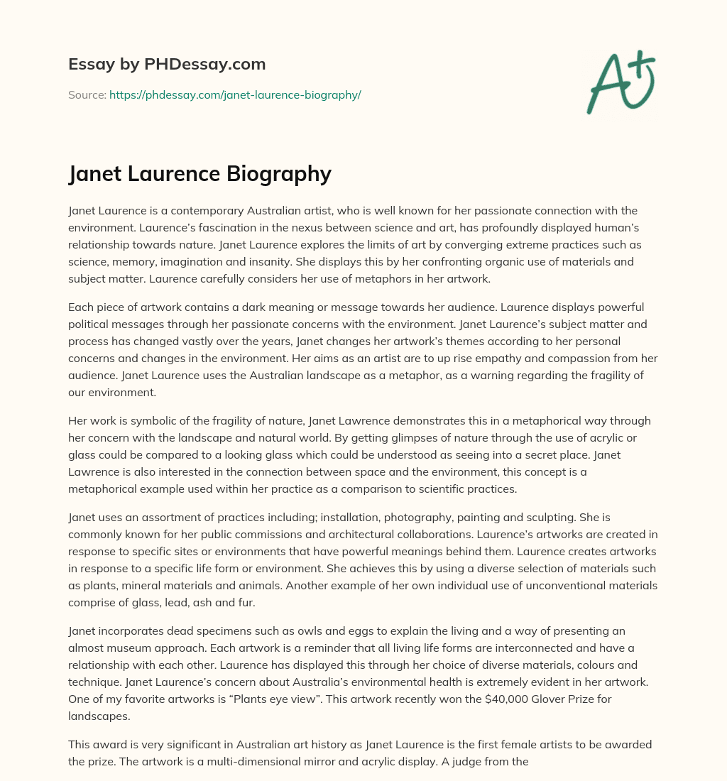 Janet Laurence Biography essay