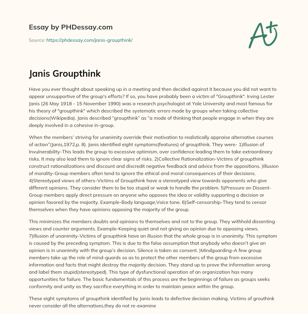 Janis Groupthink essay