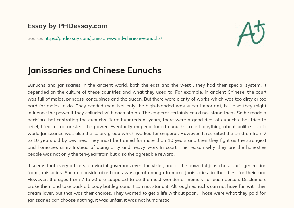 Janissaries and Chinese Eunuchs essay