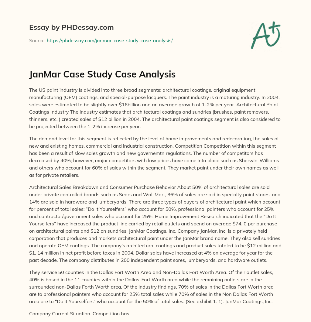 JanMar Case Study Case Analysis essay