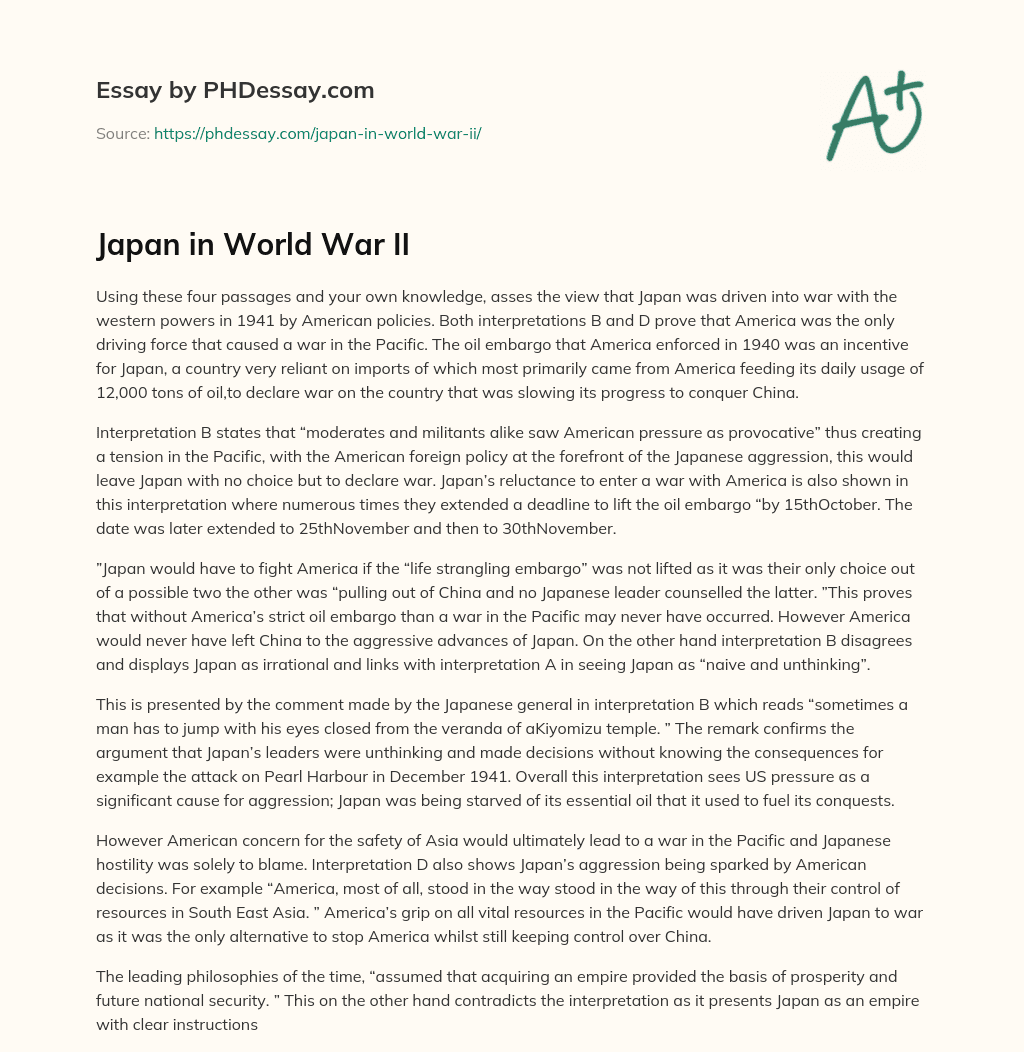 Japan in World War II essay