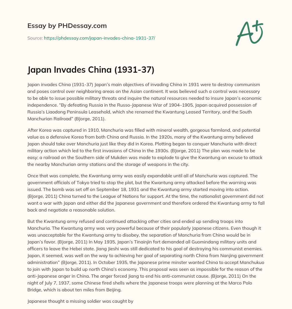 Japan Invades China (1931-37) essay