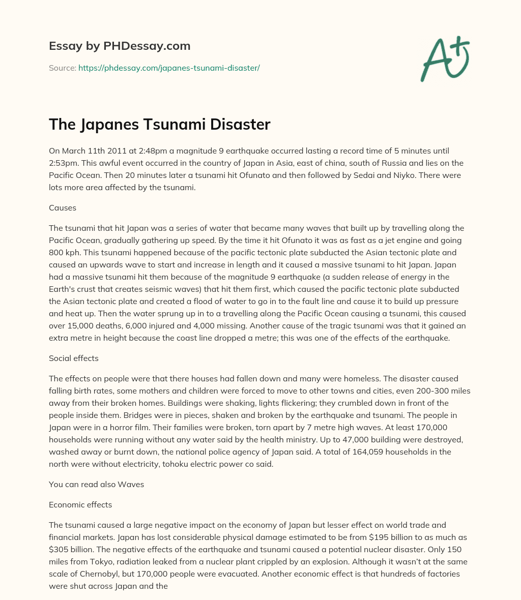 essay about tsunami in japan