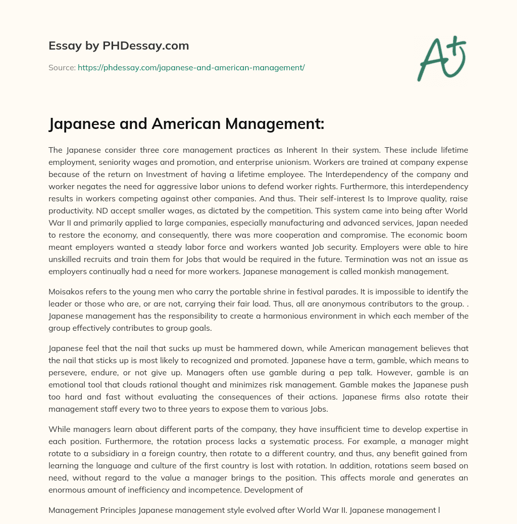 Japanese and American Management: essay