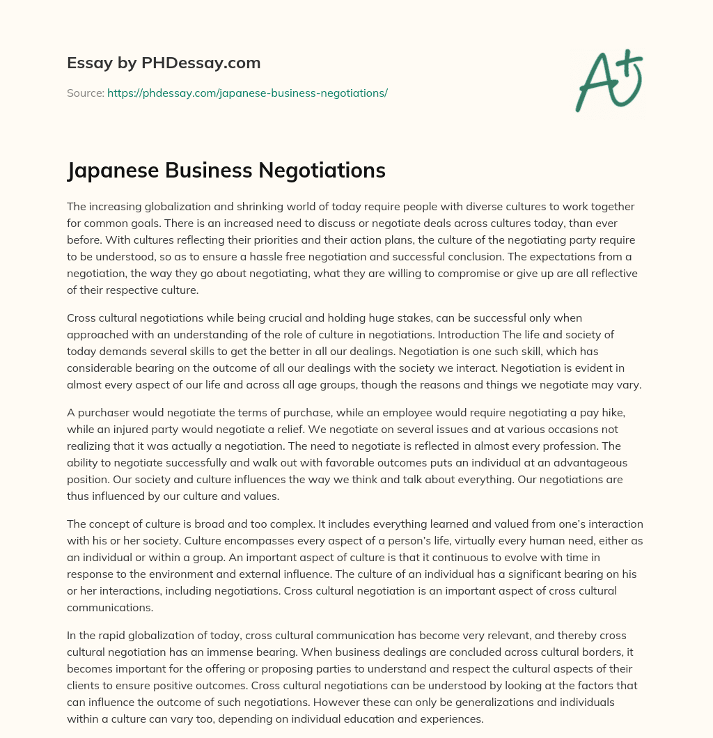 Japanese Business Negotiations essay