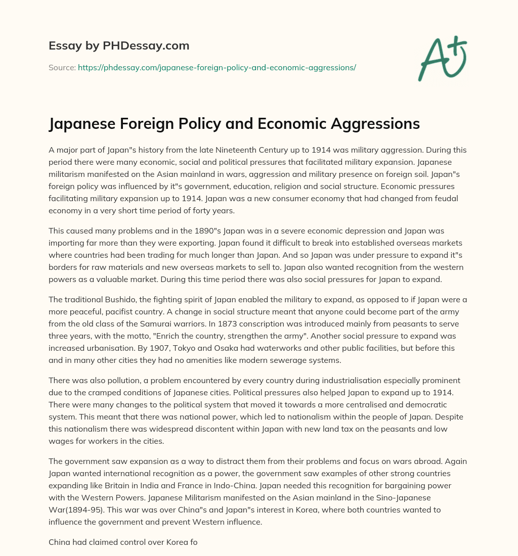 Japanese Foreign Policy and Economic Aggressions essay