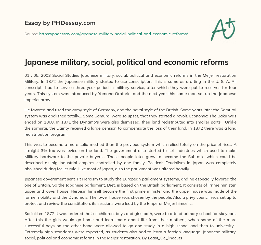 Japanese military, social, political and economic reforms essay