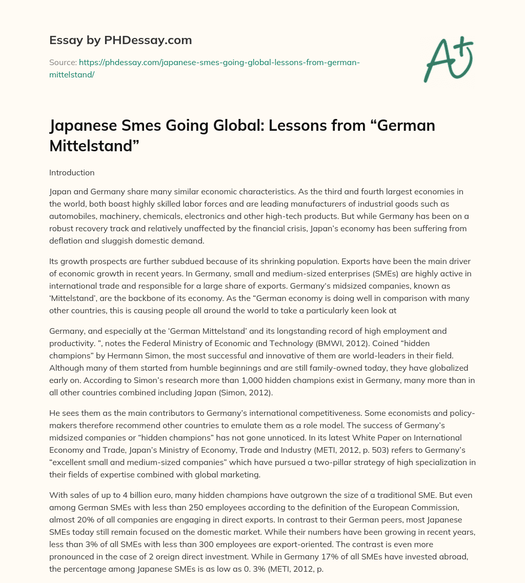 Japanese Smes Going Global: Lessons from “German Mittelstand” essay