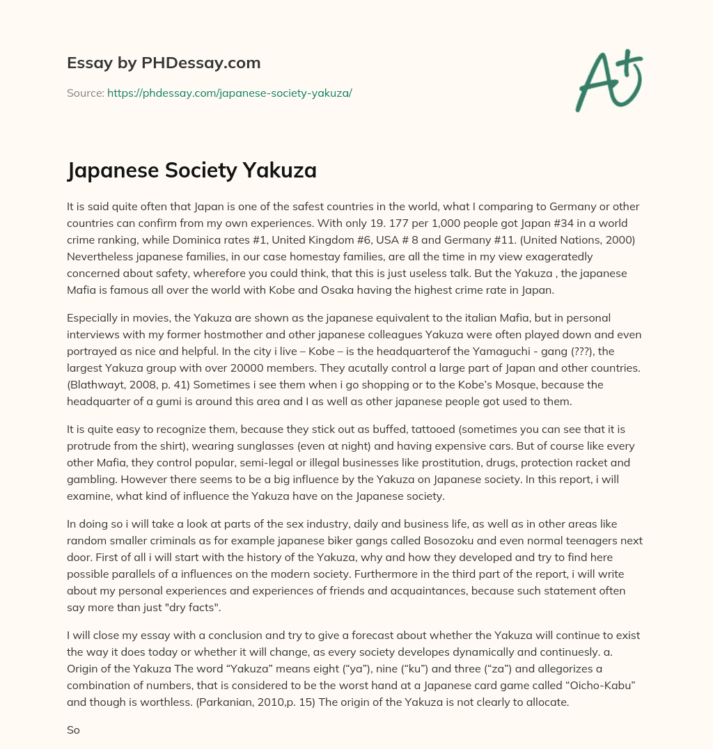 Japanese Society Yakuza essay