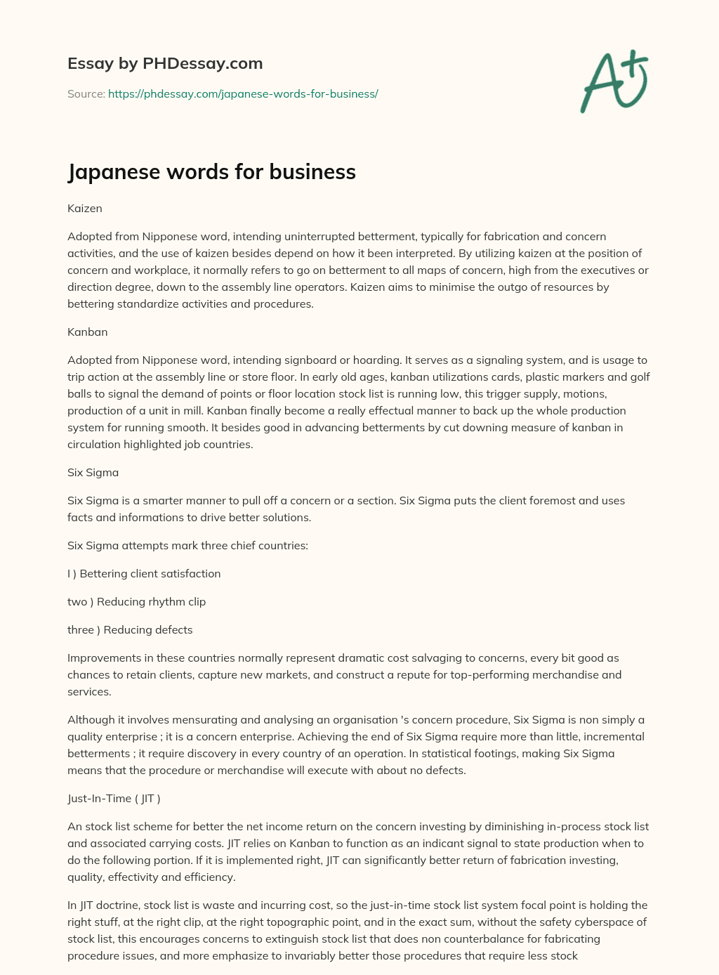 Japanese words for business essay
