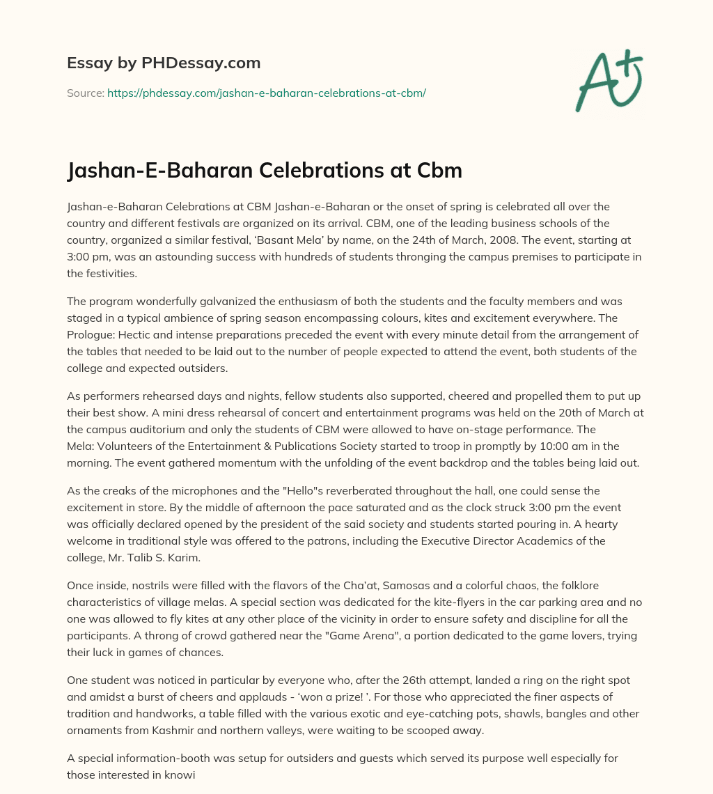 Jashan-E-Baharan Celebrations at Cbm essay