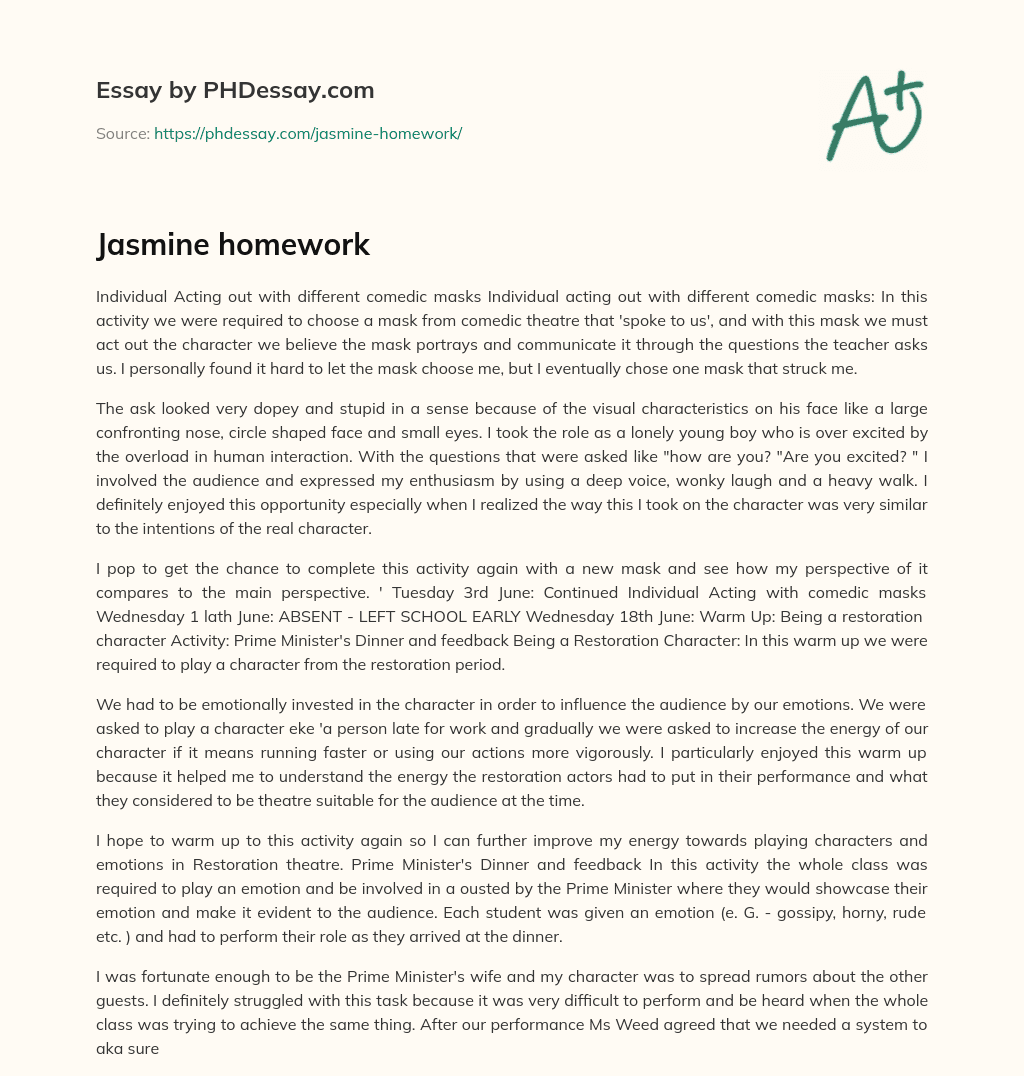 Jasmine homework essay