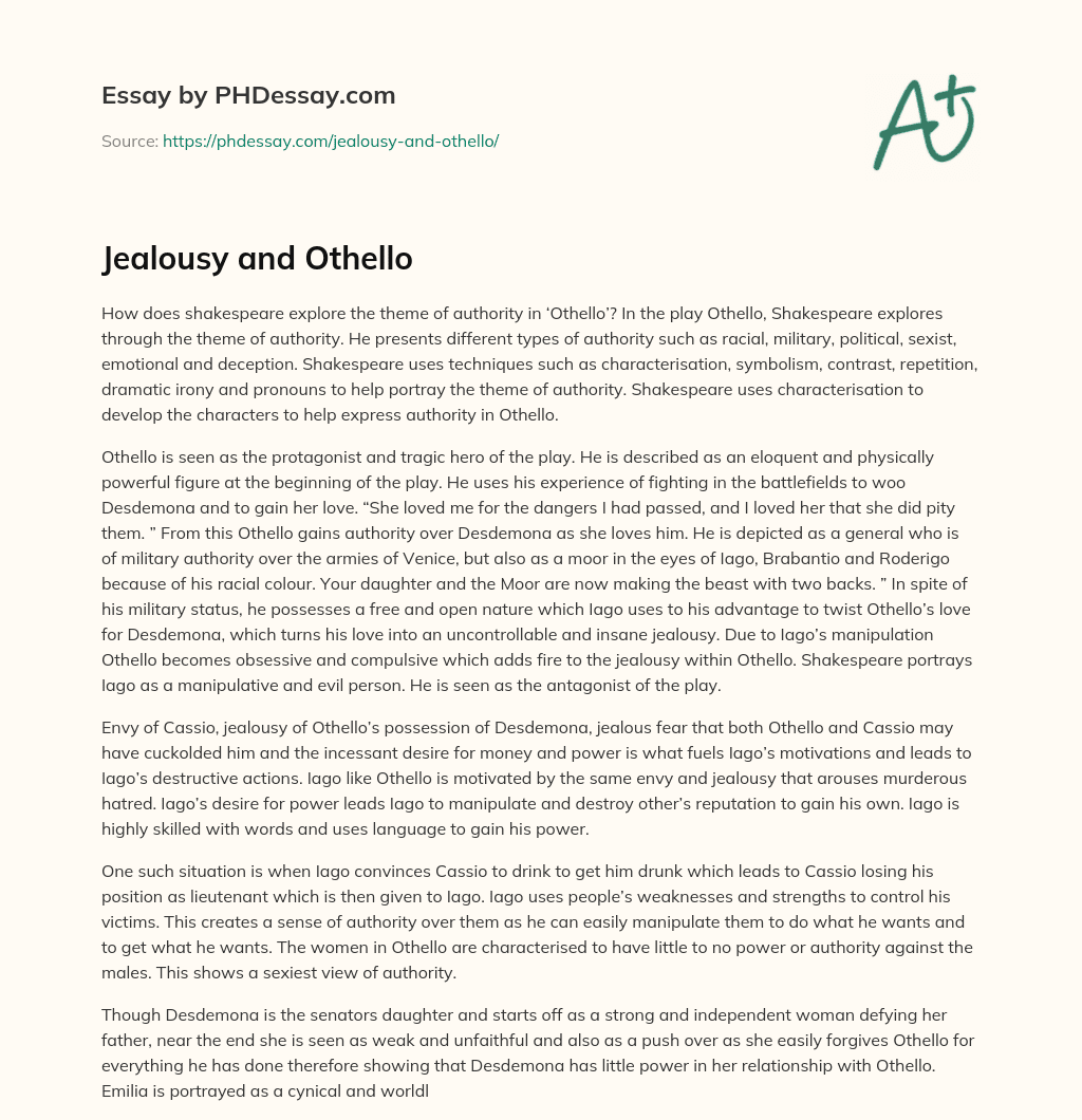 Jealousy and Othello essay