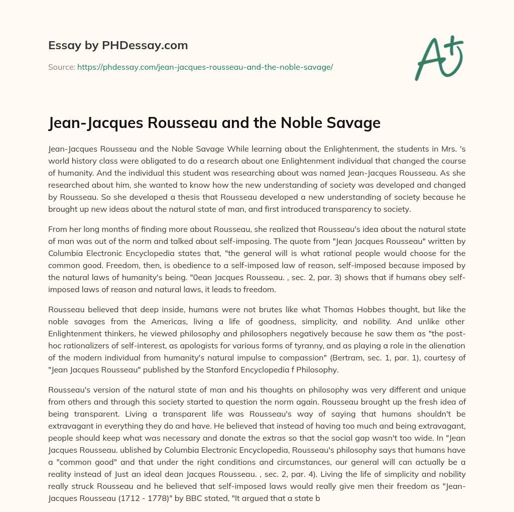 Jean-Jacques Rousseau and the Noble Savage essay