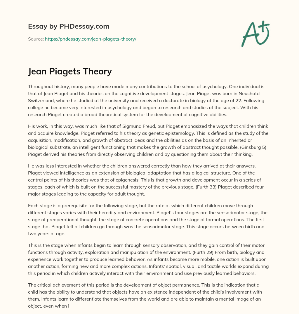 Jean Piagets Theory essay
