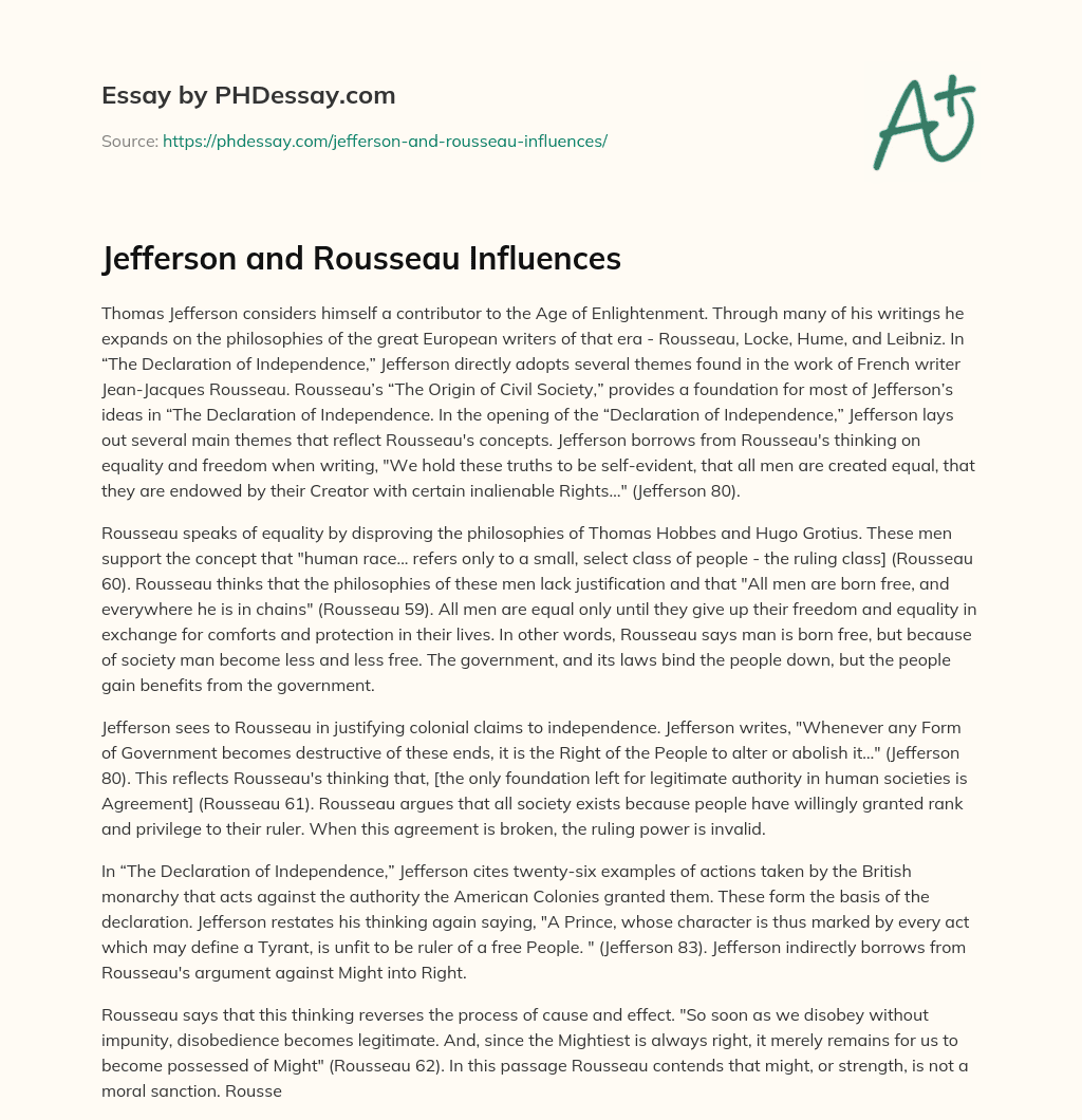 Jefferson and Rousseau Influences essay