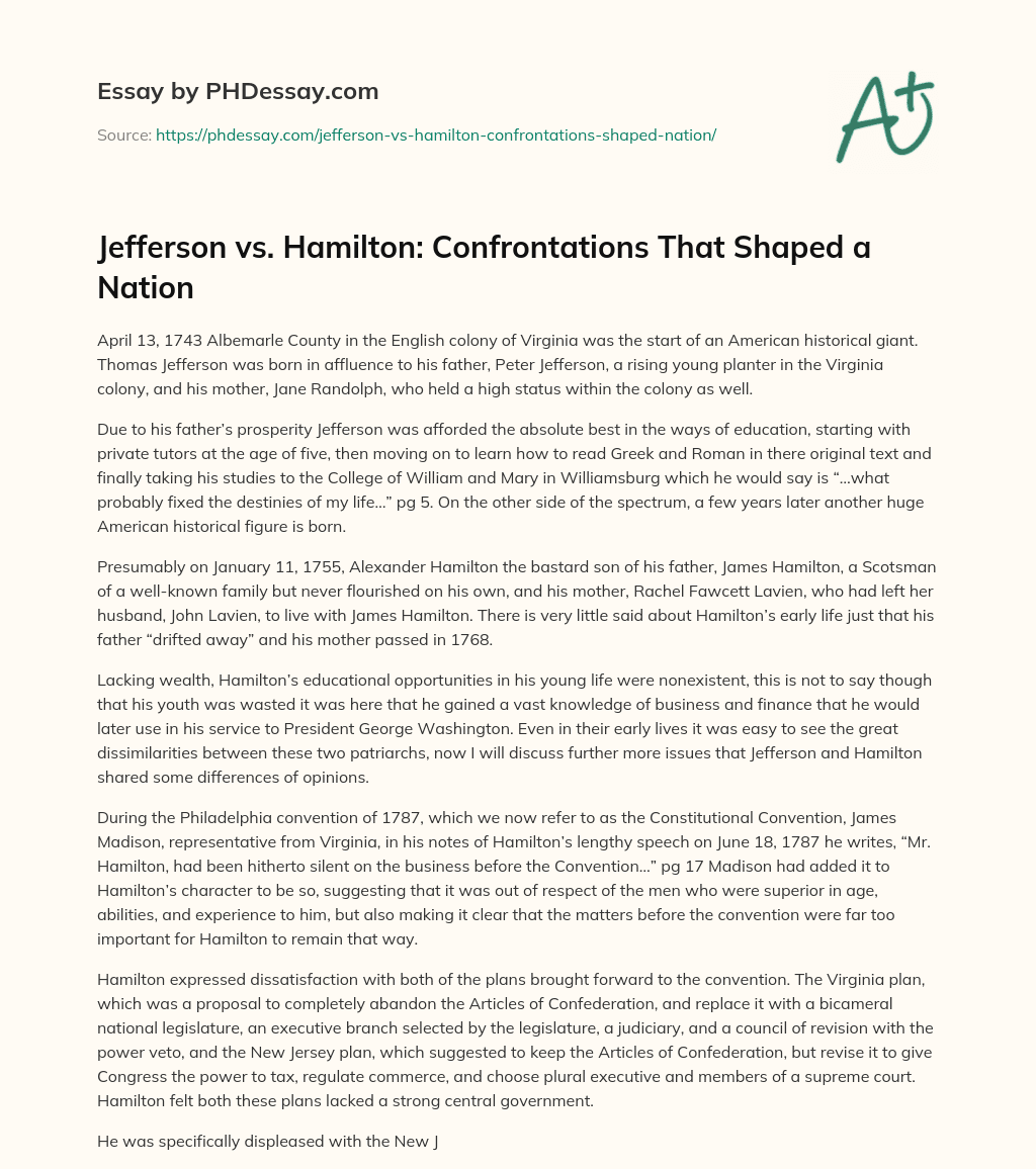 hamilton vs jefferson essay