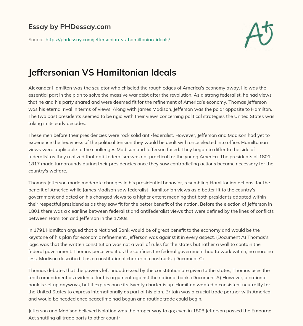 Jeffersonian VS Hamiltonian Ideals essay