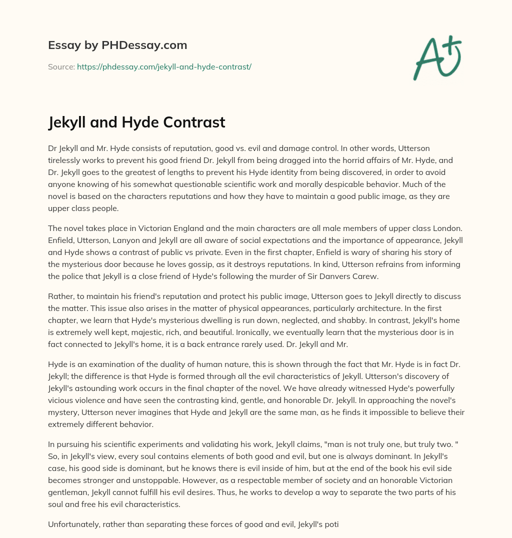 Jekyll and Hyde Contrast essay