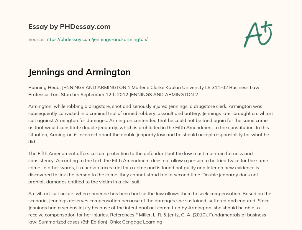 Jennings and Armington essay