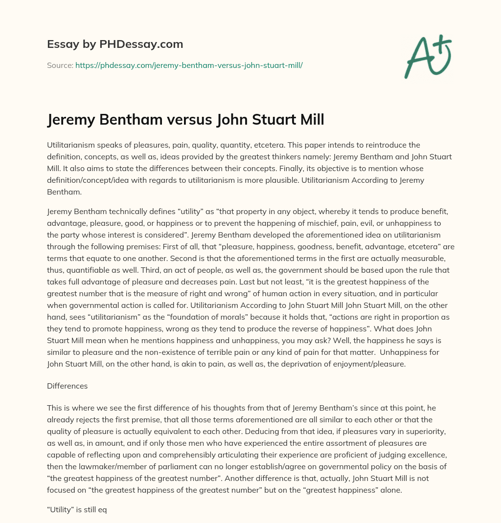 Jeremy Bentham versus John Stuart Mill
