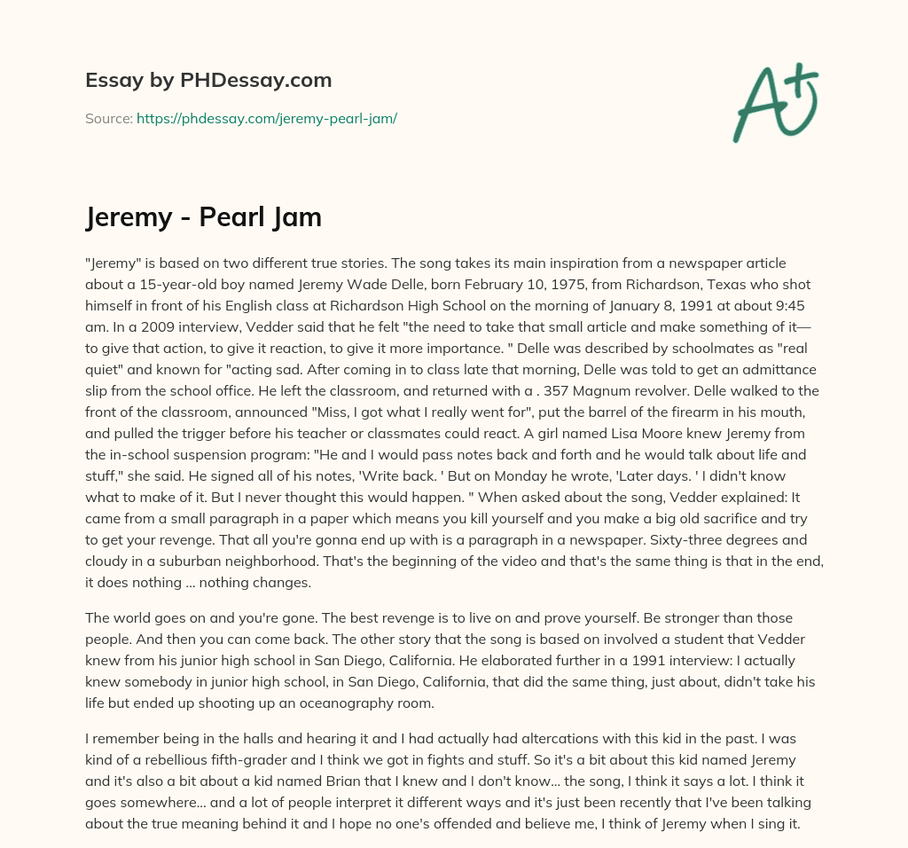 Jeremy – Pearl Jam essay