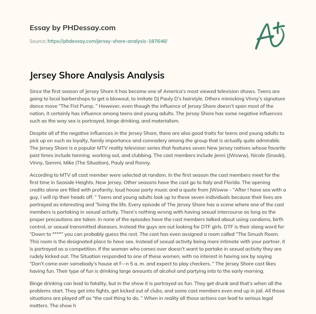 Jersey Shore Analysis Analysis essay