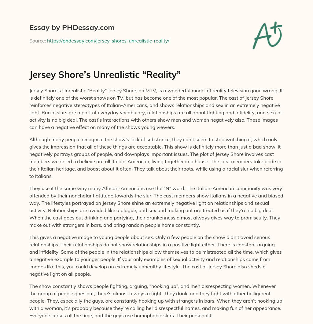 Jersey Shore’s Unrealistic “Reality” essay