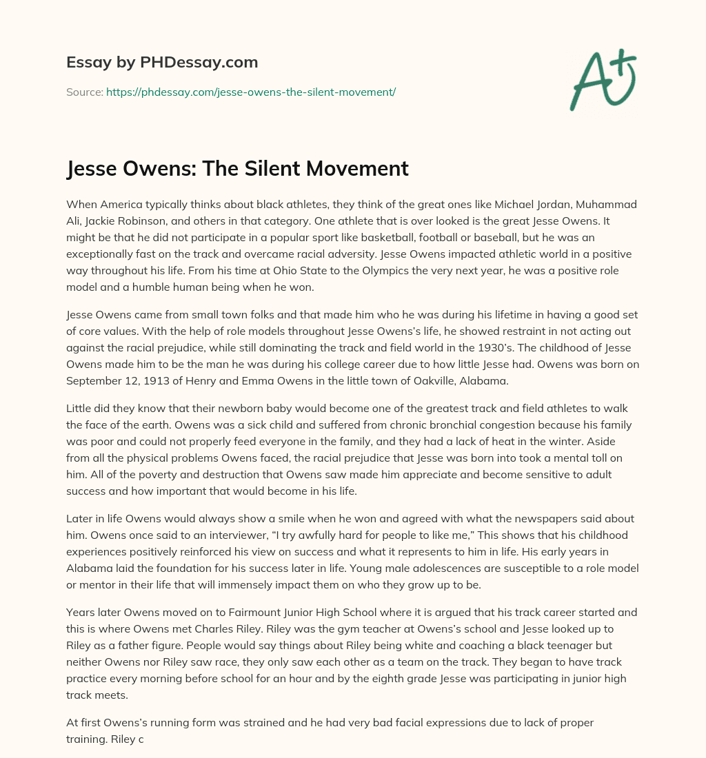 Jesse Owens: The Silent Movement essay