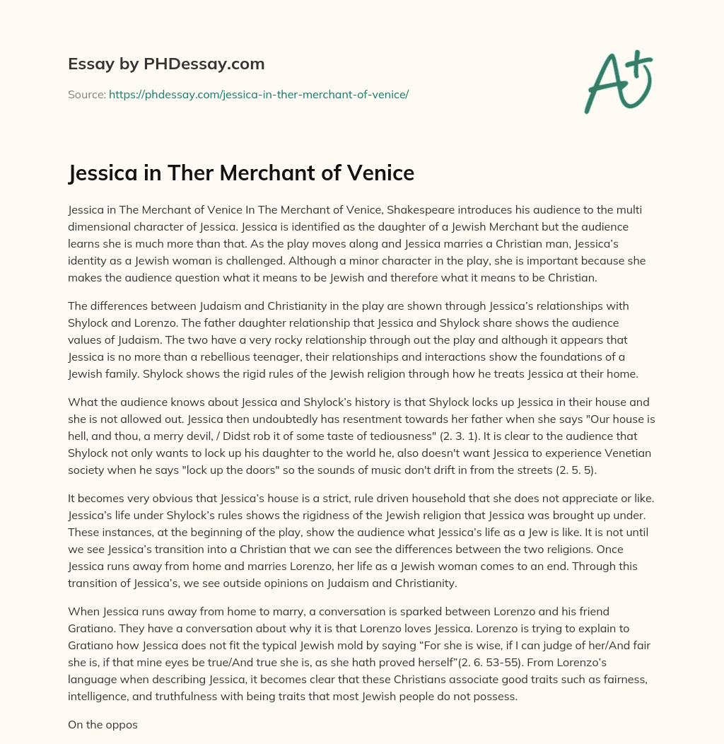 jessica merchant of venice essay