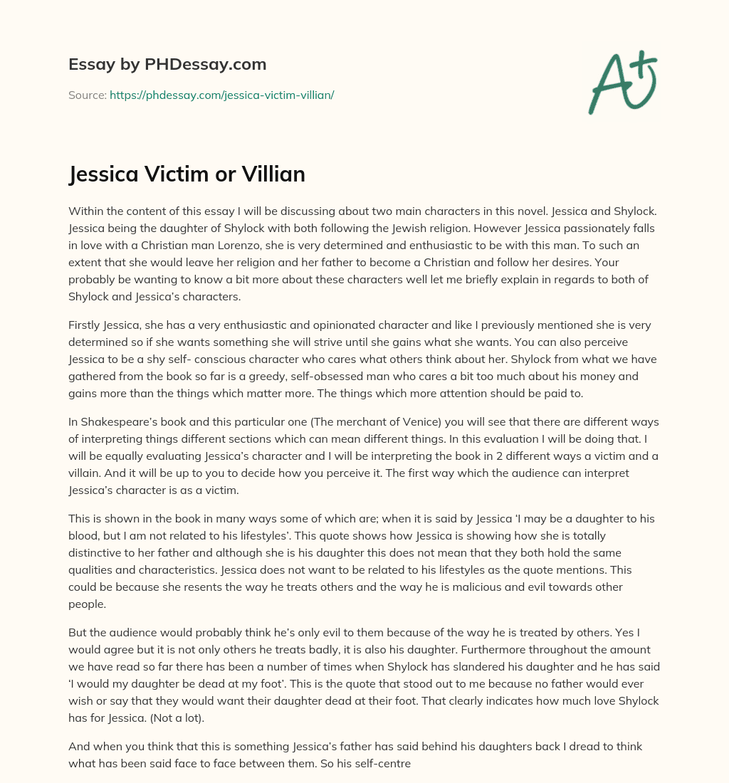 Jessica Victim or Villian essay